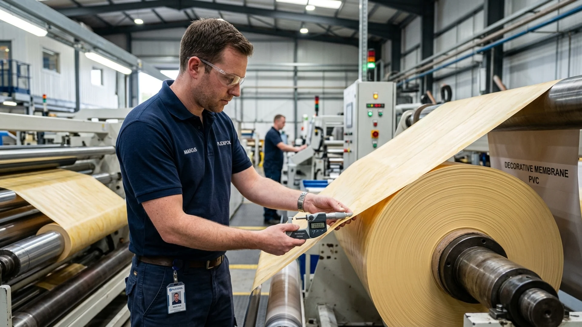 An INOVADECOR production engineer supervising high-precision foil calendering