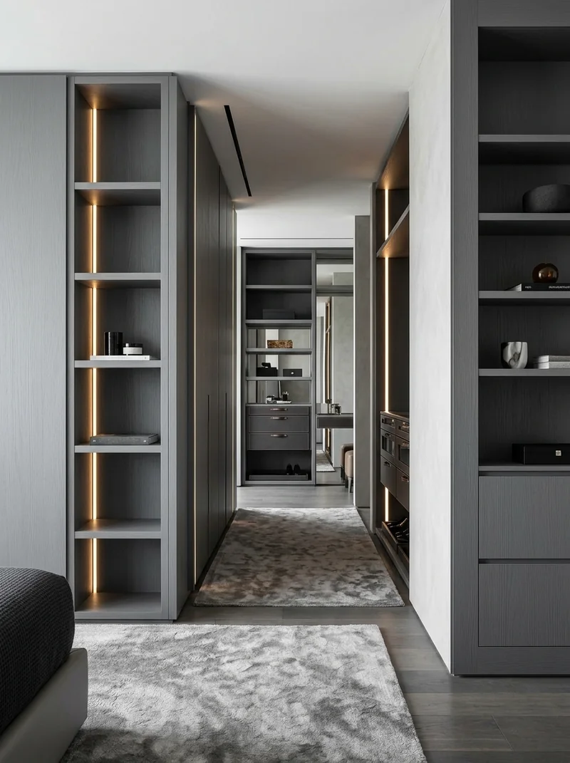 Ash Gray Premier Soft bespoke cabinetry and architectural wall paneling application
