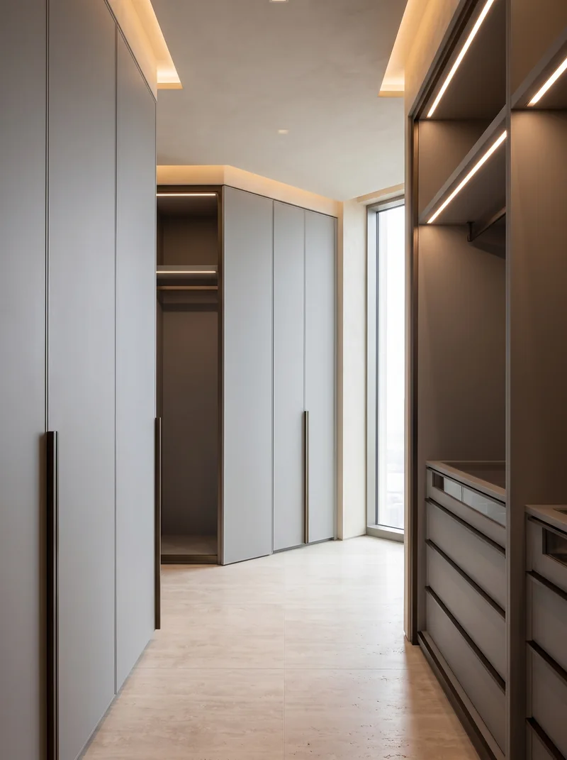 Light Gray bespoke cabinetry and architectural interior application