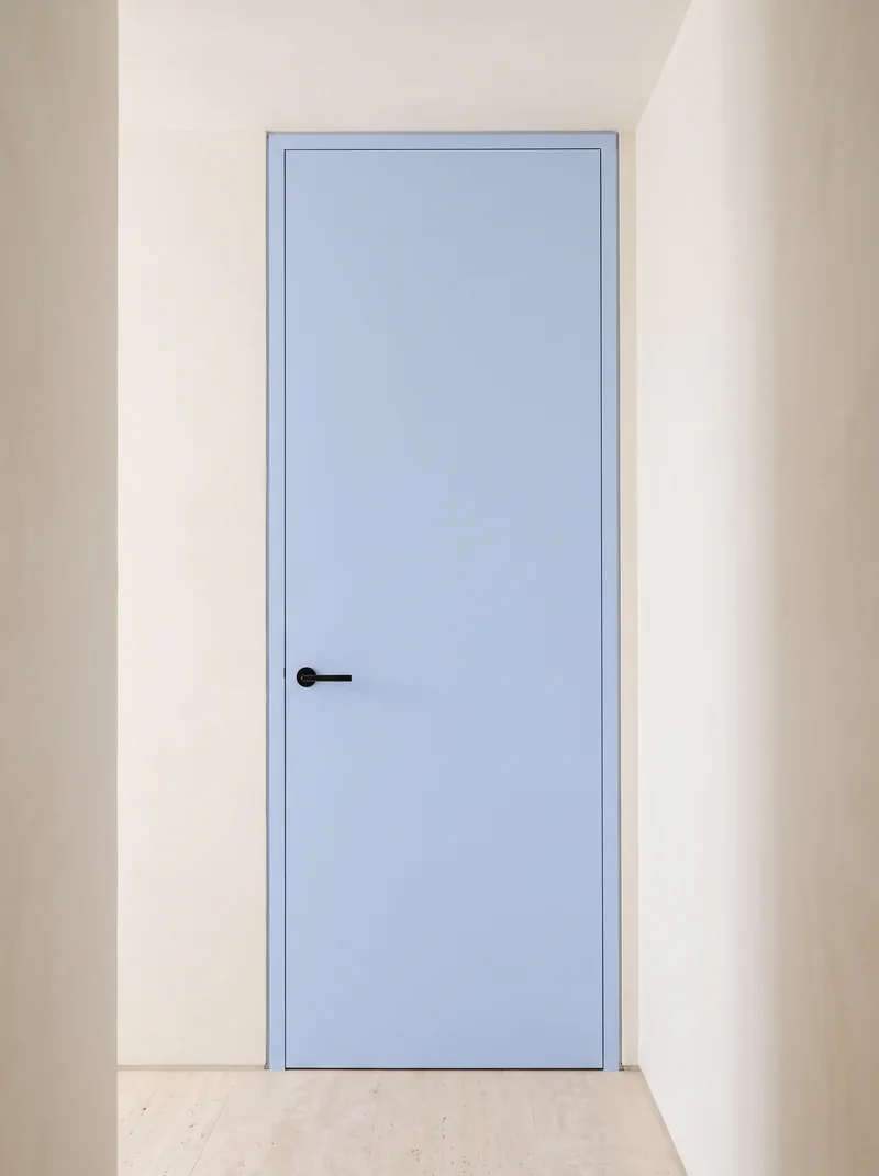 Sky Blue minimalist luxury flush interior door application
