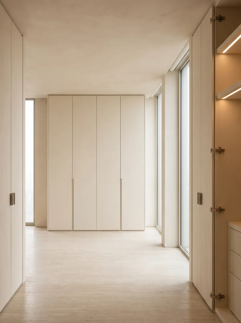 White Nubuck bespoke cabinetry and architectural interior application